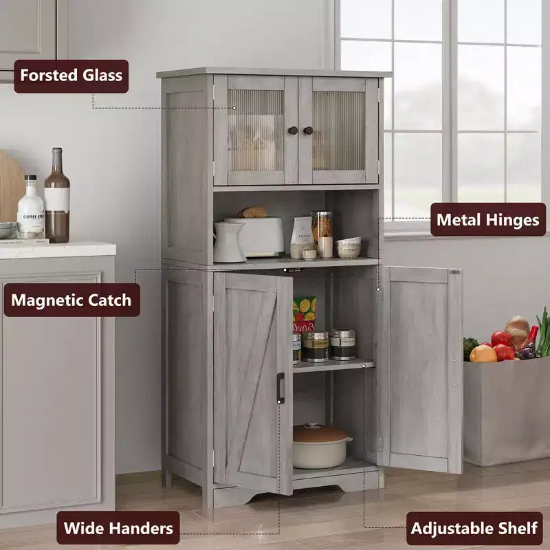 Bathroom Storage Cabinet, Freestanding Linen Cabinet with Doors and Shelves, Wooden Kitchen Pantry Cabinet, for Living Room,