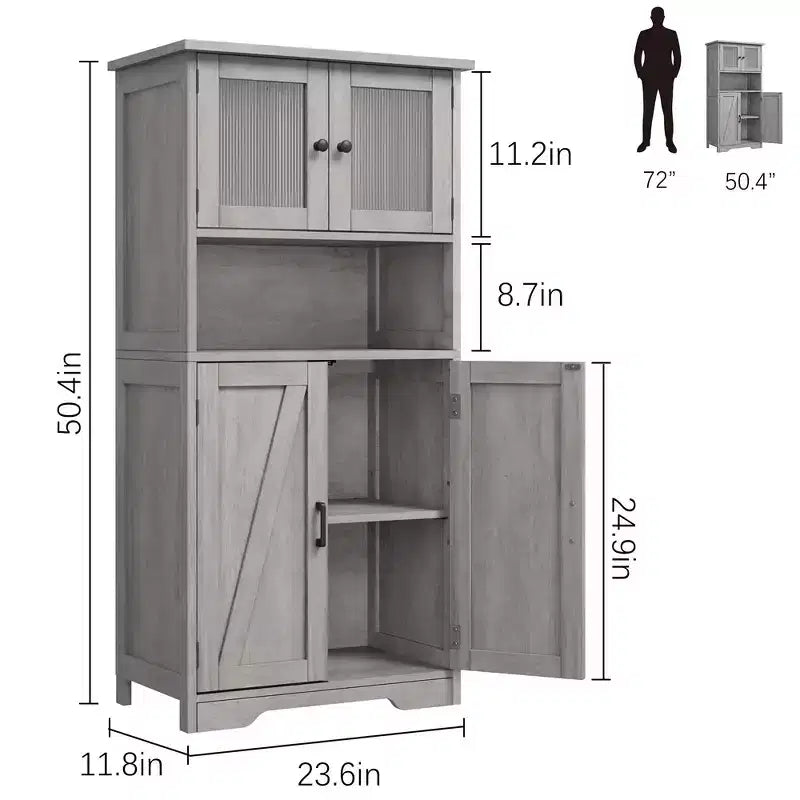 Bathroom Storage Cabinet, Freestanding Linen Cabinet with Doors and Shelves, Wooden Kitchen Pantry Cabinet, for Living Room,