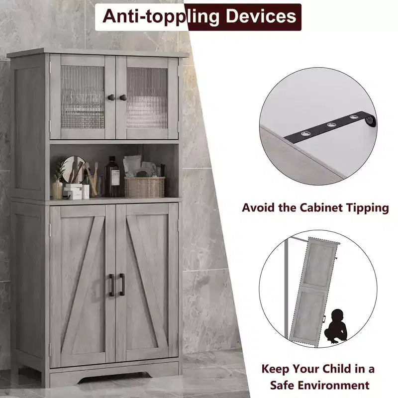 Bathroom Storage Cabinet, Freestanding Linen Cabinet with Doors and Shelves, Wooden Kitchen Pantry Cabinet, for Living Room,