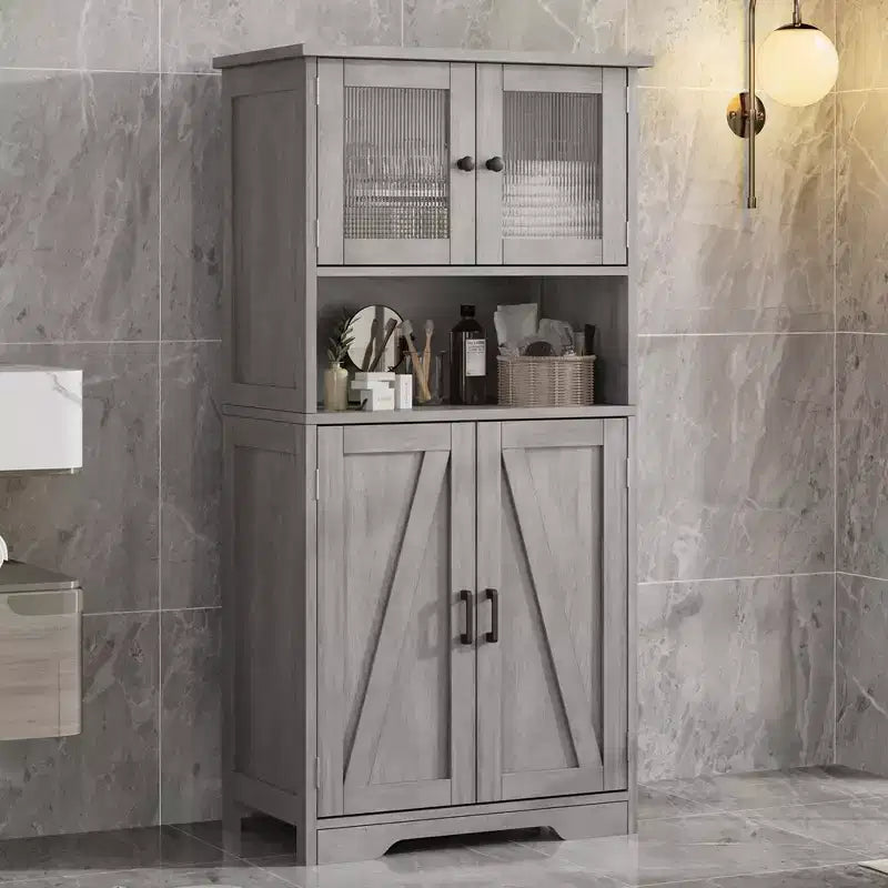 Bathroom Storage Cabinet, Freestanding Linen Cabinet with Doors and Shelves, Wooden Kitchen Pantry Cabinet, for Living Room,