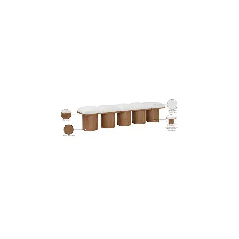 Meridian Furniture,Pavilion Cream Boucle Fabric Bench