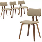 LeisureMod Clivo - Ensemble de 4 Chaises de Salle à Manger en Bois avec Siège Rembourré en Cuir, Dossier Ouvert Courbé - Cuisine Moderne, Salle à Manger, Café, Coin Repas