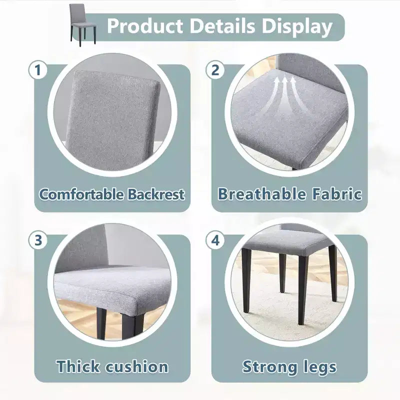 MAYEERTY Set of 4 Light Gray Linen Cotton Dining Chairs Versatile Comfortable Seating