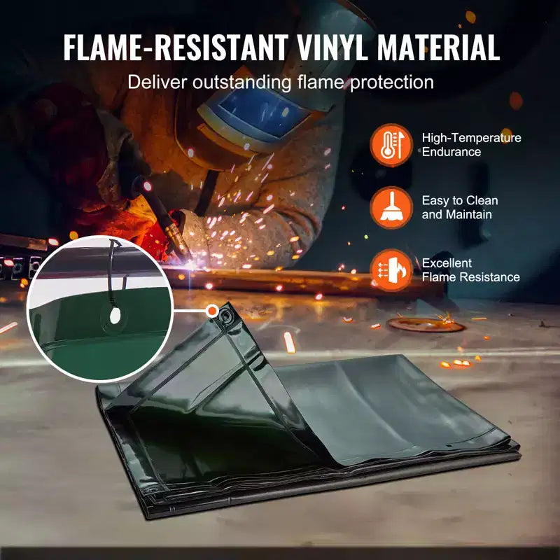 VEVOR Welding Screen with Frame, 6' x 6' Welding Curtain Screen, Flame-Resistant Vinyl Welding Protection Screen on 4 Swivel Wheels, Green