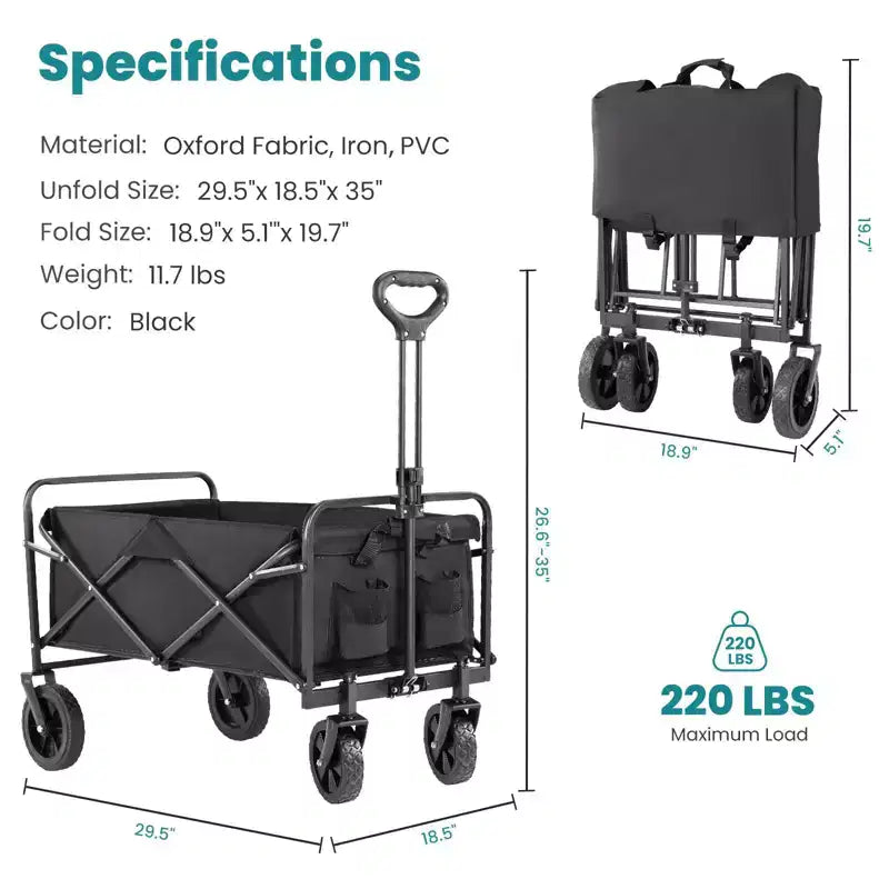 Heavy-Duty All-Terrain Folding Wagon - 330 lb Capacity for Camping/Grocery Shopping