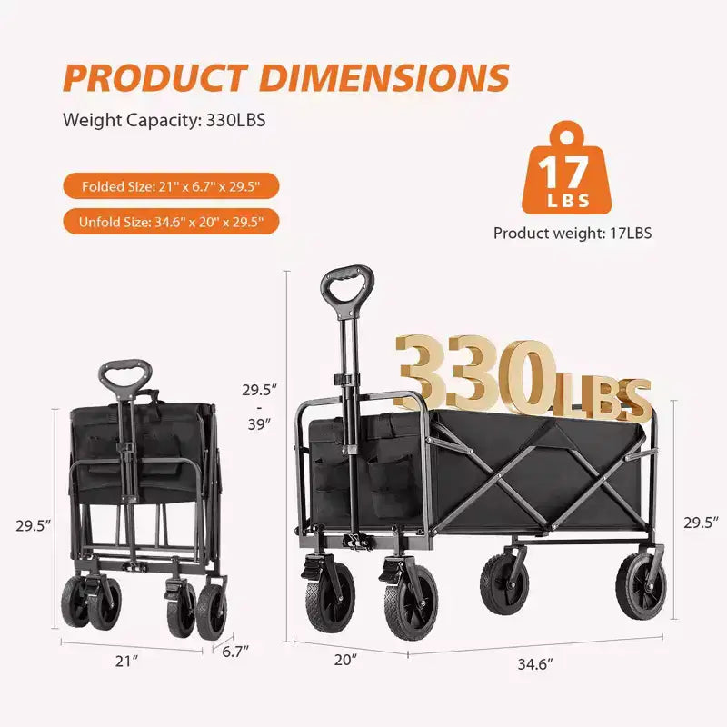 Heavy-Duty All-Terrain Folding Wagon - 330 lb Capacity for Camping/Grocery Shopping