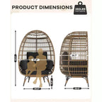 Egg Chair, Wicker Egg Chair with Plush Cushion, Steel Frame and Metal Base, Lounge Chair for Indoor & Outdoor Patio, Living Room, and Backyard