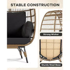 Egg Chair, Wicker Egg Chair with Plush Cushion, Steel Frame and Metal Base, Lounge Chair for Indoor & Outdoor Patio, Living Room, and Backyard