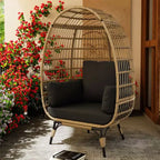 Egg Chair, Wicker Egg Chair with Plush Cushion, Steel Frame and Metal Base, Lounge Chair for Indoor & Outdoor Patio, Living Room, and Backyard