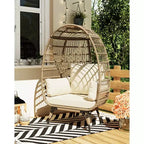Egg Chair, Wicker Egg Chair with Plush Cushion, Steel Frame and Metal Base, Lounge Chair for Indoor & Outdoor Patio, Living Room, and Backyard