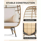 Egg Chair, Wicker Egg Chair with Plush Cushion, Steel Frame and Metal Base, Lounge Chair for Indoor & Outdoor Patio, Living Room, and Backyard