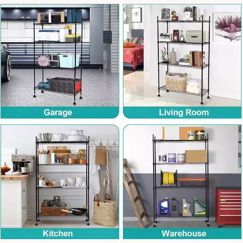 Acekool 4-Tier Adjustable Heavy Duty Steel Wire Shelving Unit, Rust-Resistant Organizer for Kitchen, Garage, Pantry, 36 L x 14 W x 54 H