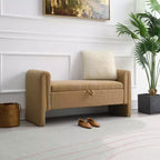 TUYOHW Modern Bed End Bench with Arms and Storage, Upholstered Large Foot Rest Stool, Comfy Window Vanity Bench for Living Room, Coffee