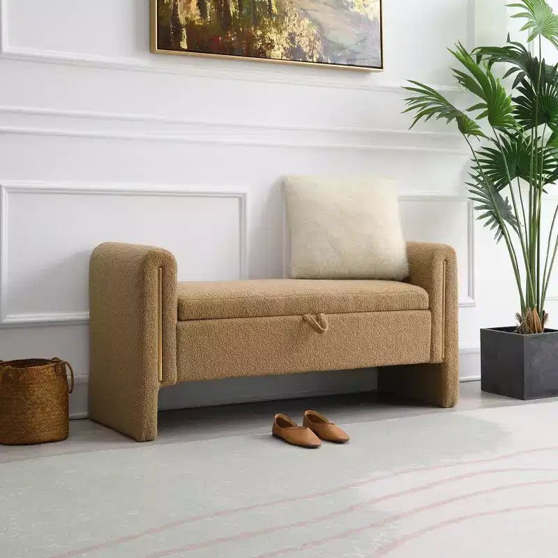 TUYOHW Modern Bed End Bench with Arms and Storage, Upholstered Large Foot Rest Stool, Comfy Window Vanity Bench for Living Room, Coffee