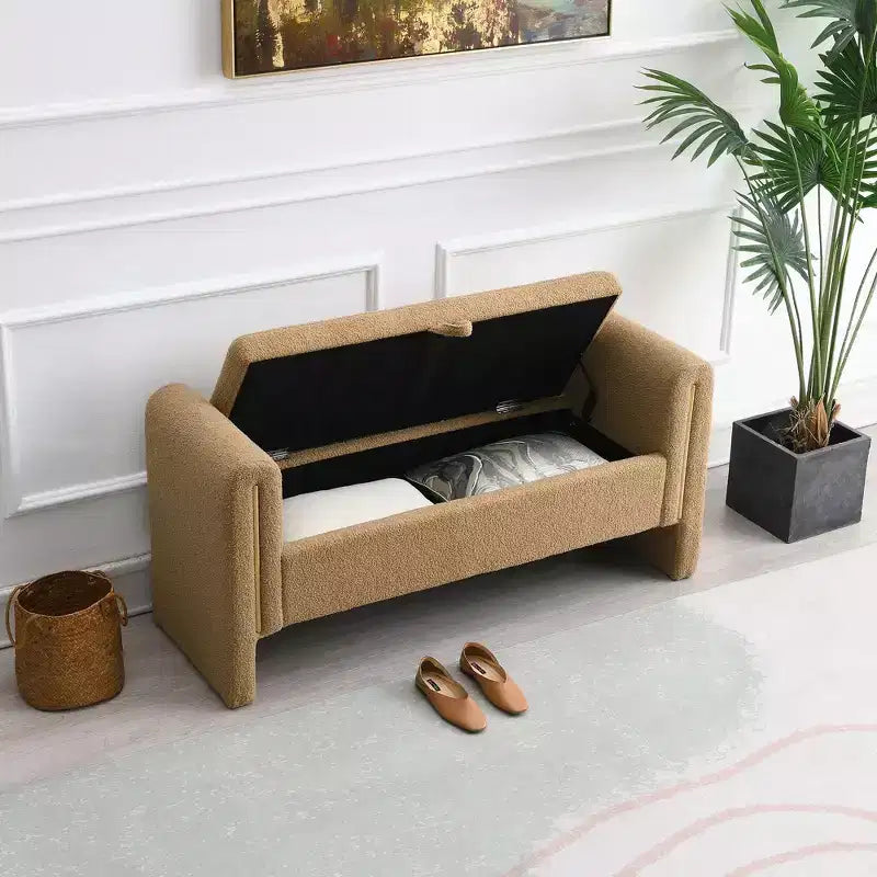 TUYOHW Modern Bed End Bench with Arms and Storage, Upholstered Large Foot Rest Stool, Comfy Window Vanity Bench for Living Room, Coffee