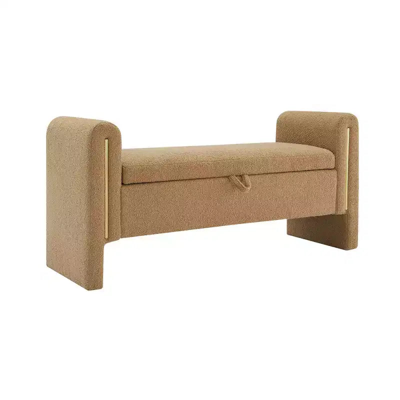 TUYOHW Modern Bed End Bench with Arms and Storage, Upholstered Large Foot Rest Stool, Comfy Window Vanity Bench for Living Room, Coffee