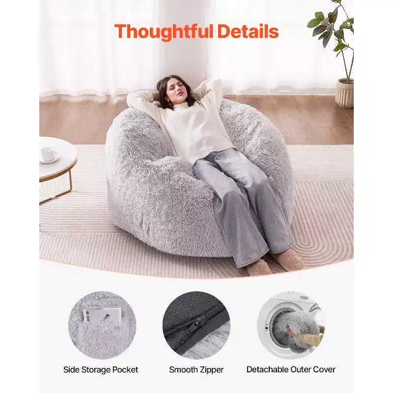VEVOR Bean Bag Bed Chair, Convertible Chair from BeanBag to Lounge or Mattress, Bean Bag Chair Bed with Washable Cover for Adults, Grey(Queen Size)