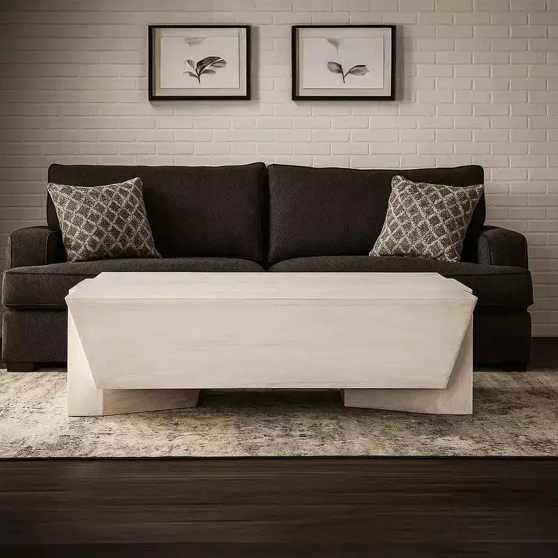 Royal Hampton Coffee Table | 45 Rectangular Handcrafted Mango Wood | Solid Asymmetric Base
