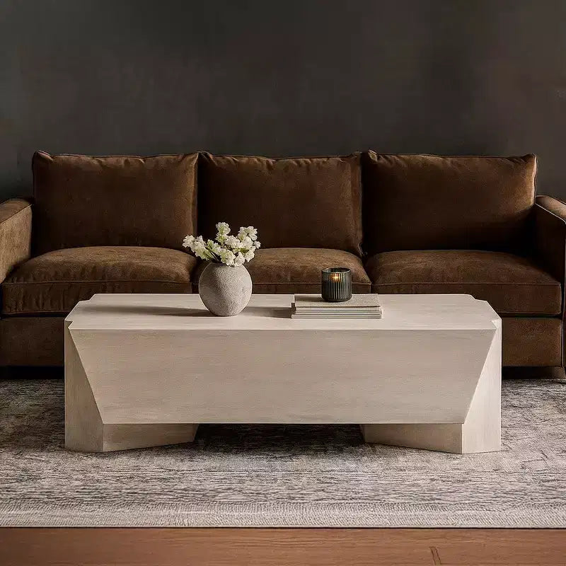 Royal Hampton Coffee Table | 45 Rectangular Handcrafted Mango Wood | Solid Asymmetric Base