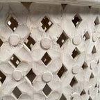 Royal Hampton 28 Artisanal Round Mango Wood Coffee Table, Intricate Diamond Lattice Cut Out Frame