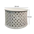Royal Hampton 28 Artisanal Round Mango Wood Coffee Table, Intricate Diamond Lattice Cut Out Frame