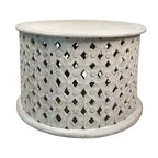 Royal Hampton 28 Artisanal Round Mango Wood Coffee Table, Intricate Diamond Lattice Cut Out Frame