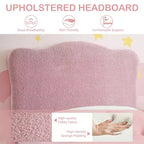 Upholstered Twin Size Bed Frame for Kids with Scallop Headboard, Cute Velvet Twin Bed for Girls, Boys, Sturdy Platform Bed, Pink