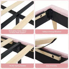 Upholstered Twin Size Bed Frame for Kids with Scallop Headboard, Cute Velvet Twin Bed for Girls, Boys, Sturdy Platform Bed, Pink