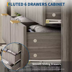 Fluted 6 Drawer Dresser for Bedroom, Tall Wide Chest of Drawers with Storage Organizer, Mid Century Modern Closet Drawer TV Stand for Living Room