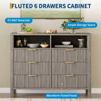 Fluted 6 Drawer Dresser for Bedroom, Tall Wide Chest of Drawers with Storage Organizer, Mid Century Modern Closet Drawer TV Stand for Living Room