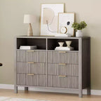 Fluted 6 Drawer Dresser for Bedroom, Tall Wide Chest of Drawers with Storage Organizer, Mid Century Modern Closet Drawer TV Stand for Living Room