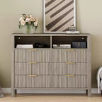 Fluted 6 Drawer Dresser for Bedroom, Tall Wide Chest of Drawers with Storage Organizer, Mid Century Modern Closet Drawer TV Stand for Living Room