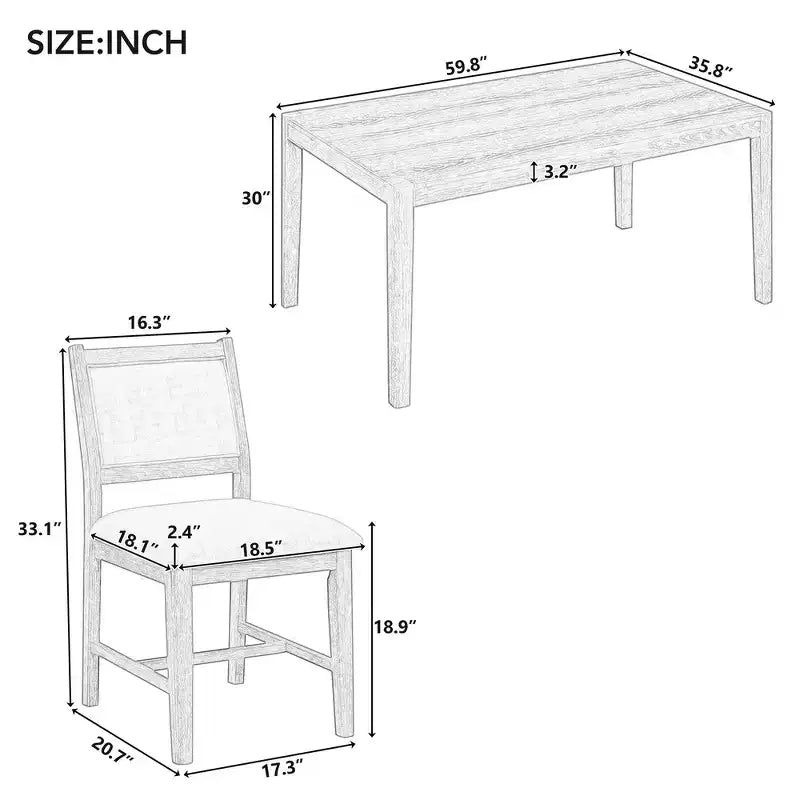 Whisen Mid-Century 7-Piece Dining Table Set for 6, Wood Table & Comfy Upholstered Chairs