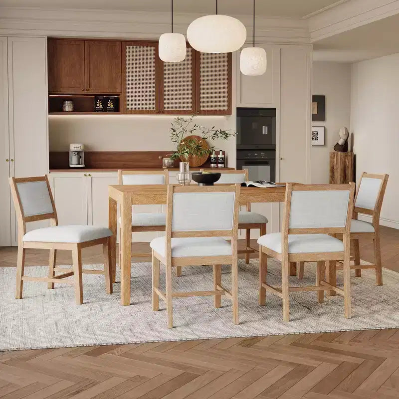 Whisen Mid-Century 7-Piece Dining Table Set for 6, Wood Table & Comfy Upholstered Chairs