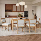 Whisen Mid-Century 7-Piece Dining Table Set for 6, Wood Table & Comfy Upholstered Chairs