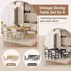 Whisen Mid-Century 7-Piece Dining Table Set for 6, Wood Table & Comfy Upholstered Chairs