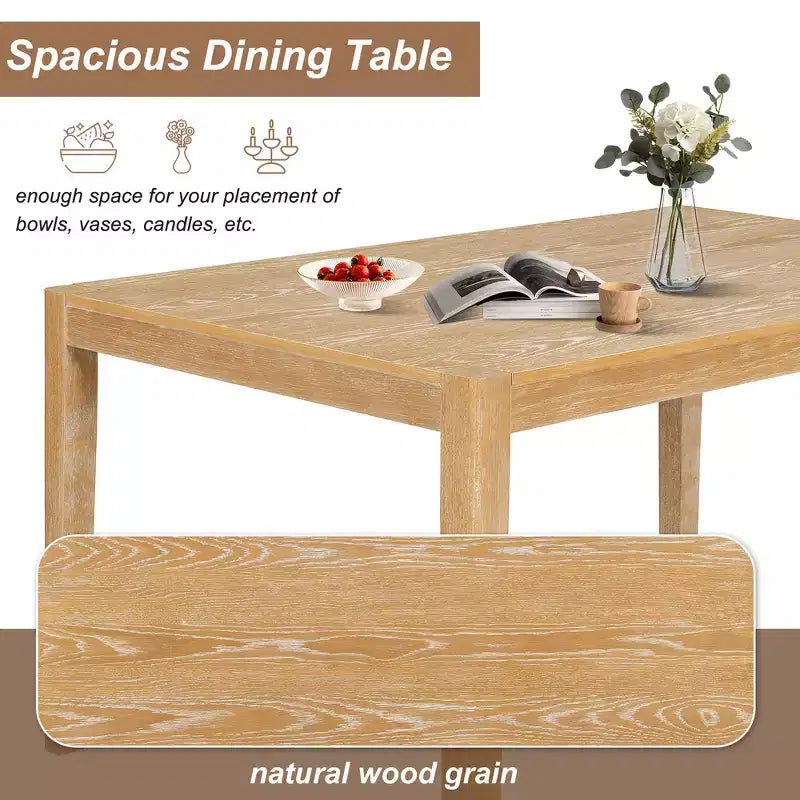 Whisen Mid-Century 7-Piece Dining Table Set for 6, Wood Table & Comfy Upholstered Chairs