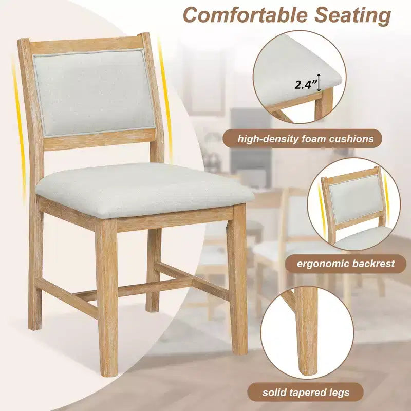 Whisen Mid-Century 7-Piece Dining Table Set for 6, Wood Table & Comfy Upholstered Chairs