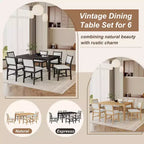 Whisen Mid-Century 7-Piece Dining Table Set for 6, Wood Table & Comfy Upholstered Chairs