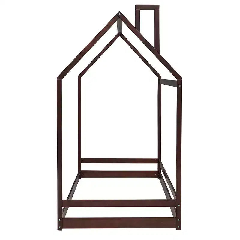 Twin Size/Full Size Platform Bed, Wooden Floor Bed, House-Shaped Bed Frame with Roof for Teens Boys Girls Bedroom Furniture (Slats Not Included)