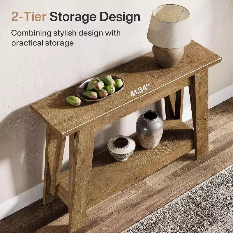 Lantine 41.3 Wood Console Table, 2-Tier Entryway Table with Storage, Sofa Table Behind Couch for Living Room, Hallway, Foyer