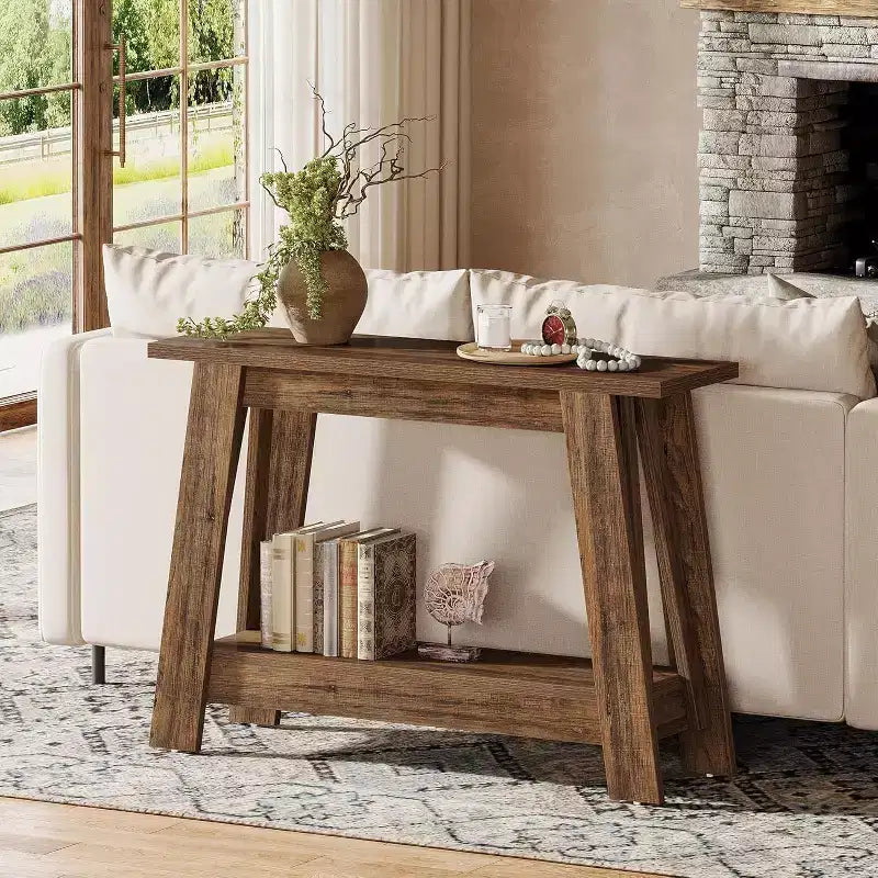 Lantine 41.3 Wood Console Table, 2-Tier Entryway Table with Storage, Sofa Table Behind Couch for Living Room, Hallway, Foyer