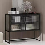 Contemporary Display Cabinet, 2-Tier Freestanding Storage Unit with Glass Doors & Metal Frame, Kitchen Buffet Sideboard for Living Spaces