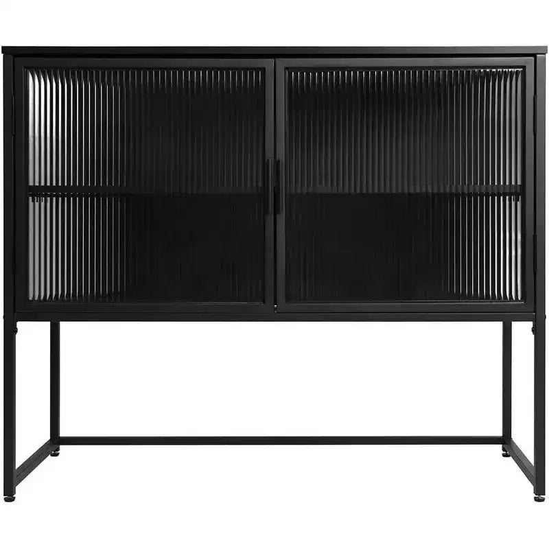 Contemporary Display Cabinet, 2-Tier Freestanding Storage Unit with Glass Doors & Metal Frame, Kitchen Buffet Sideboard for Living Spaces