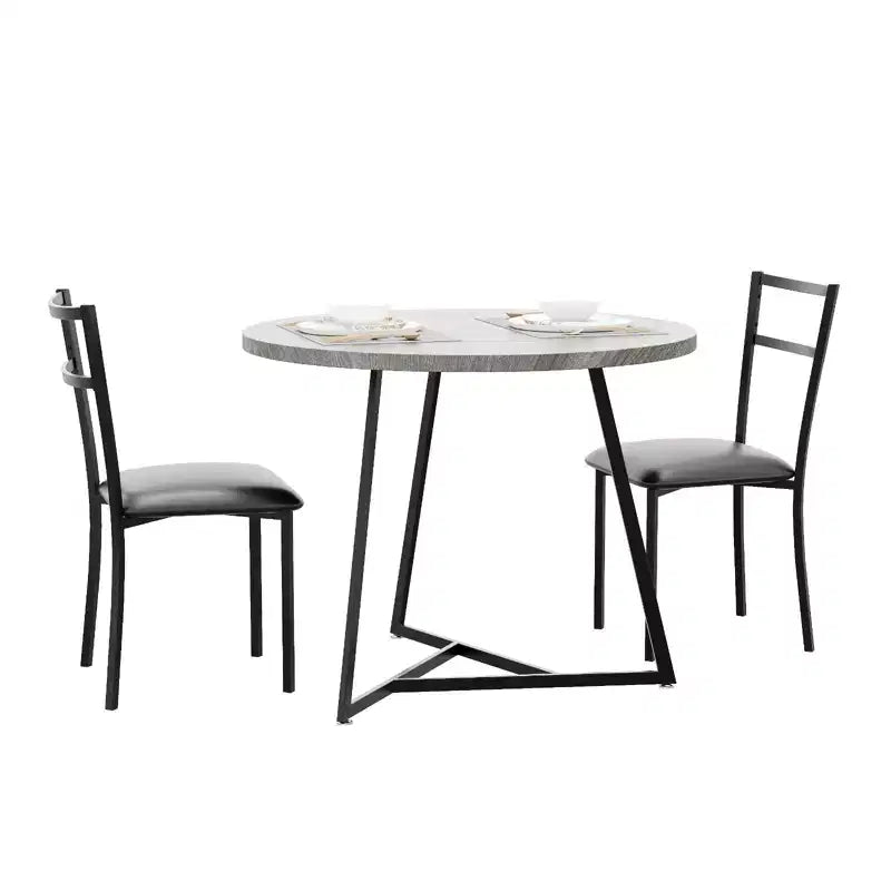 2-Person Round Dining Set - Space-Saving Table & Upholstered Chairs, Modern Kitchen Set for Small Spaces