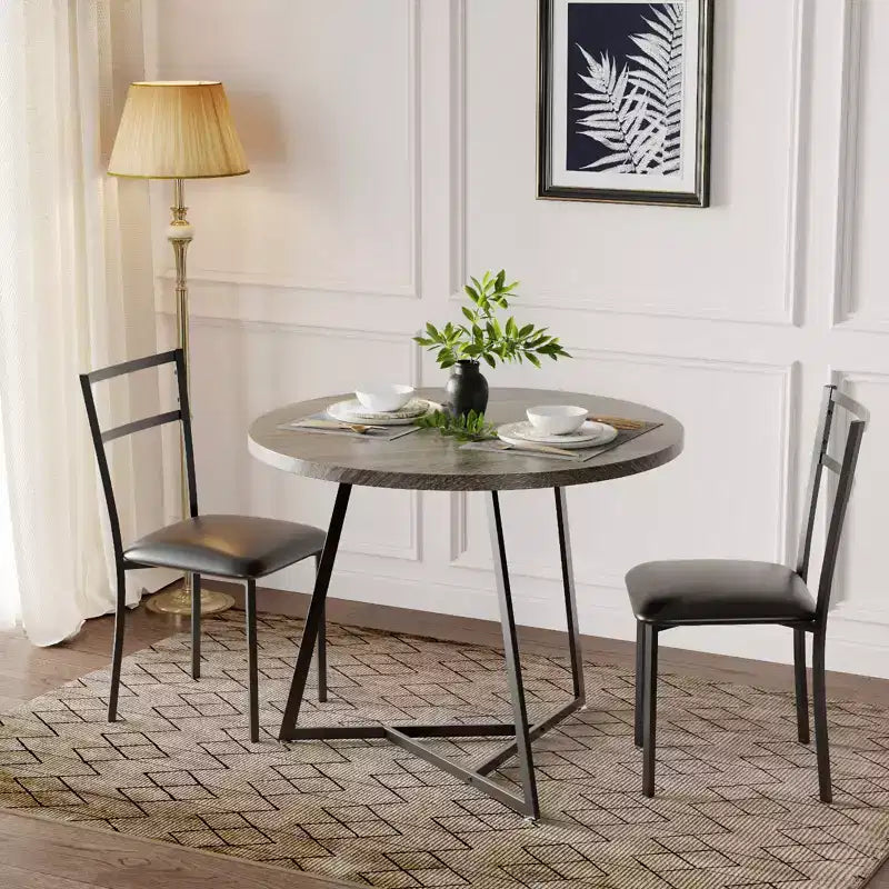 2-Person Round Dining Set - Space-Saving Table & Upholstered Chairs, Modern Kitchen Set for Small Spaces