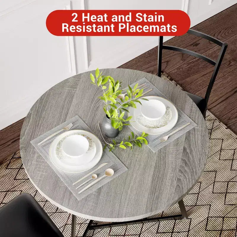 2-Person Round Dining Set - Space-Saving Table & Upholstered Chairs, Modern Kitchen Set for Small Spaces
