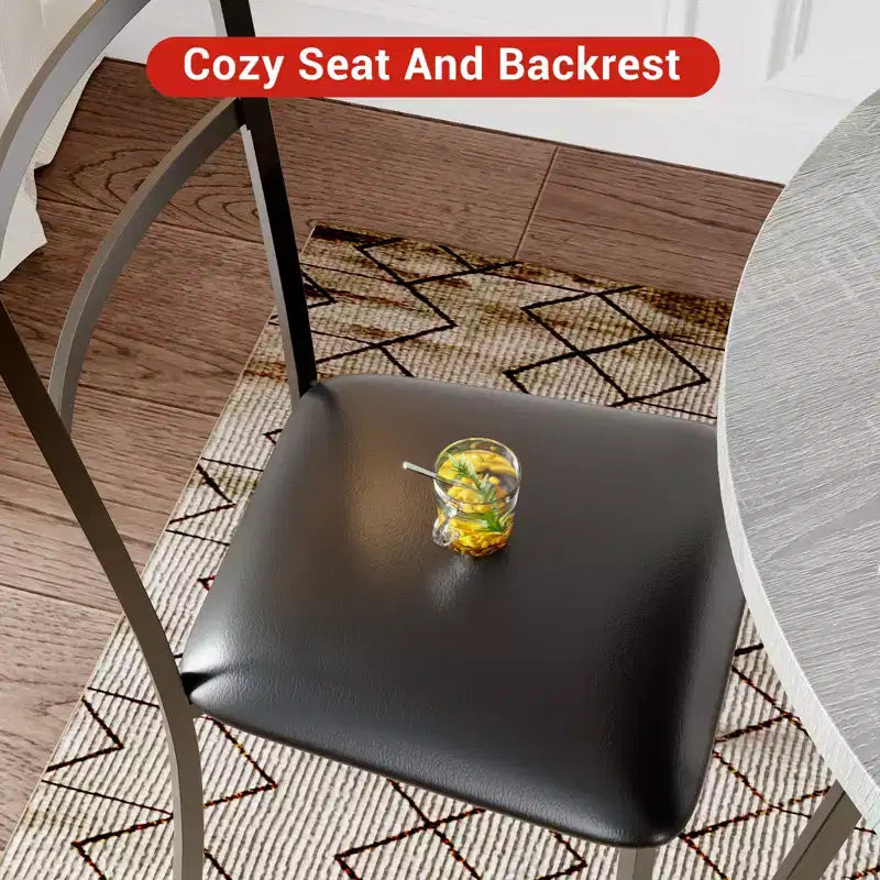 2-Person Round Dining Set - Space-Saving Table & Upholstered Chairs, Modern Kitchen Set for Small Spaces