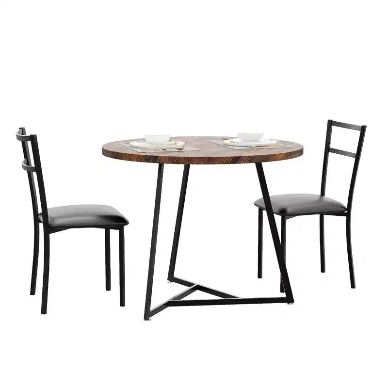 2-Person Round Dining Set - Space-Saving Table & Upholstered Chairs, Modern Kitchen Set for Small Spaces