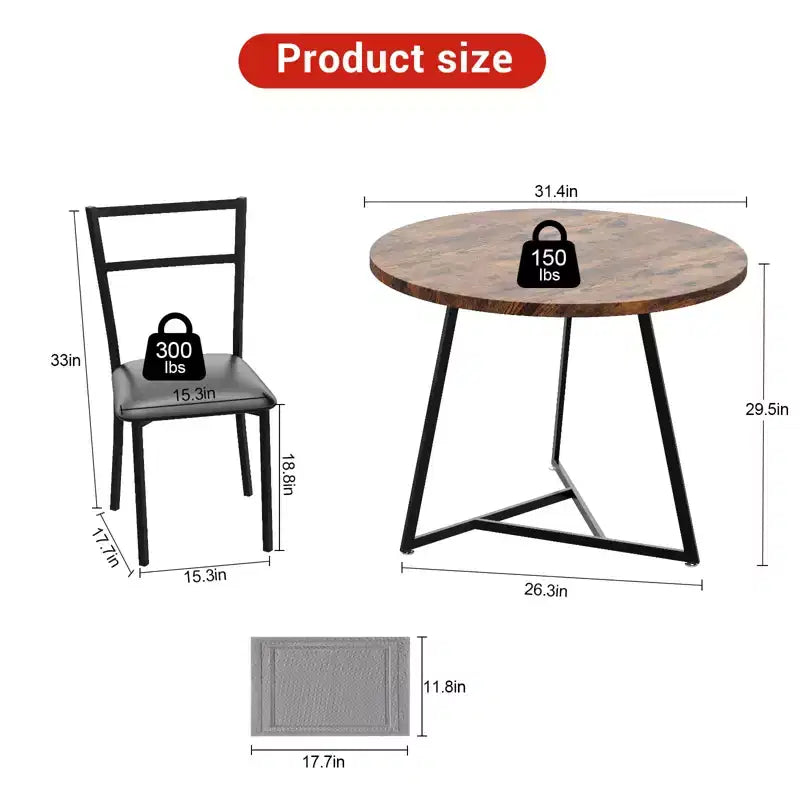 2-Person Round Dining Set - Space-Saving Table & Upholstered Chairs, Modern Kitchen Set for Small Spaces